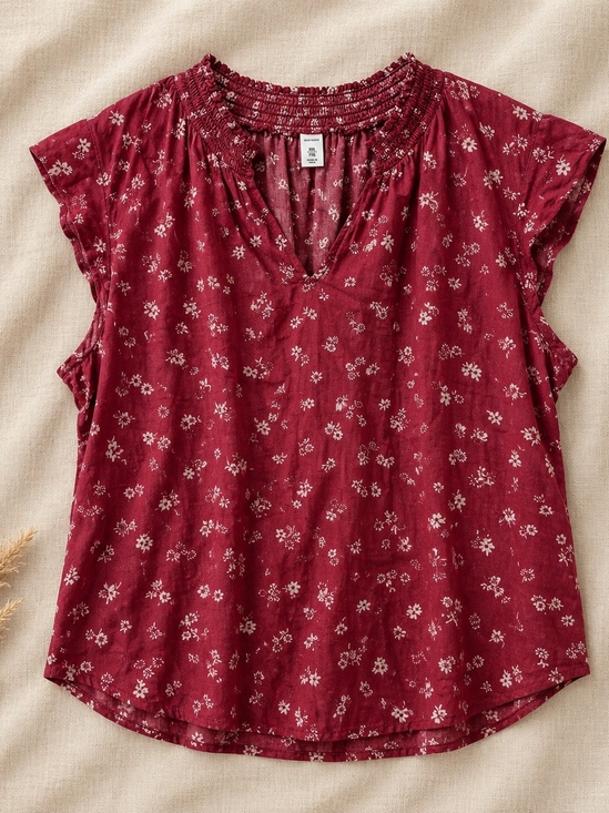 Old Navy Tops - Old Navy Burgundy Floral Peasant Blouse XXL 100% Cotton Boho Cottagecore
